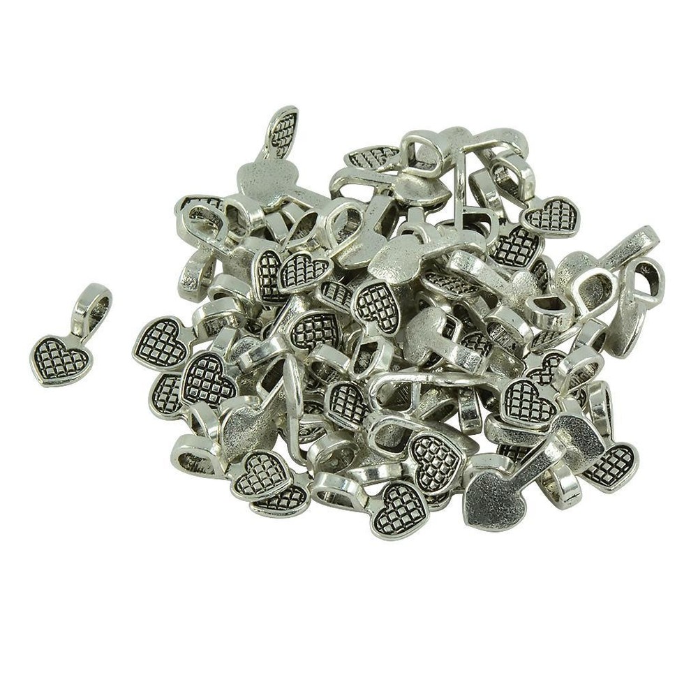 100pcs Silver Heart Glue On Bails Setting For Necklaces