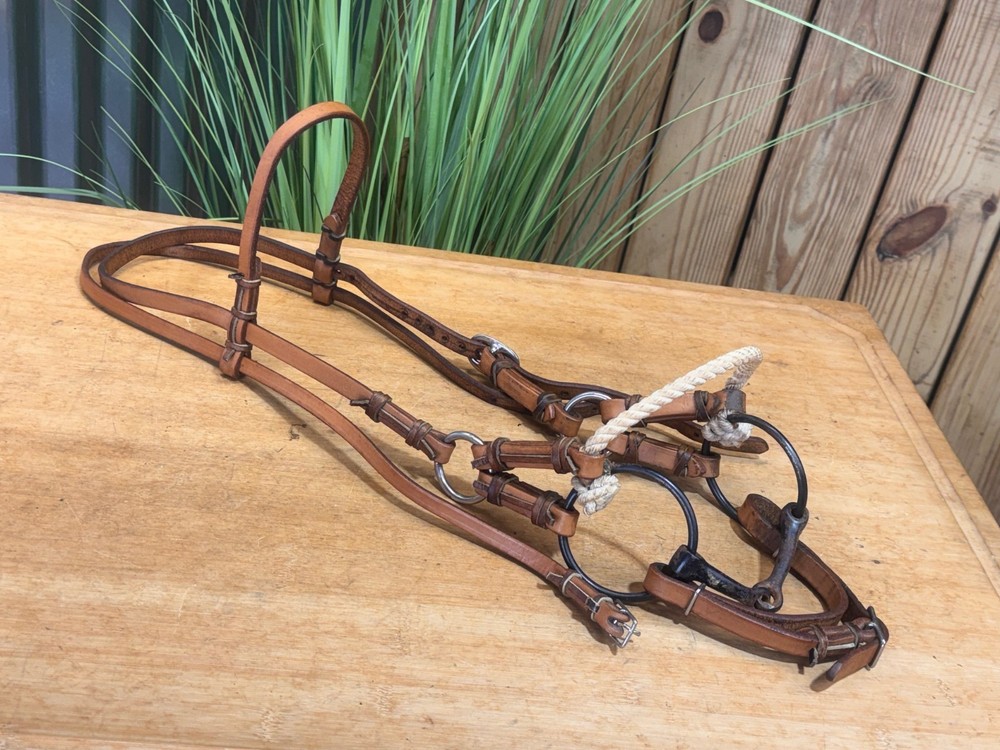TORY Leather Rope Nose SidePull Western Training Headstall w Snaffle Bit