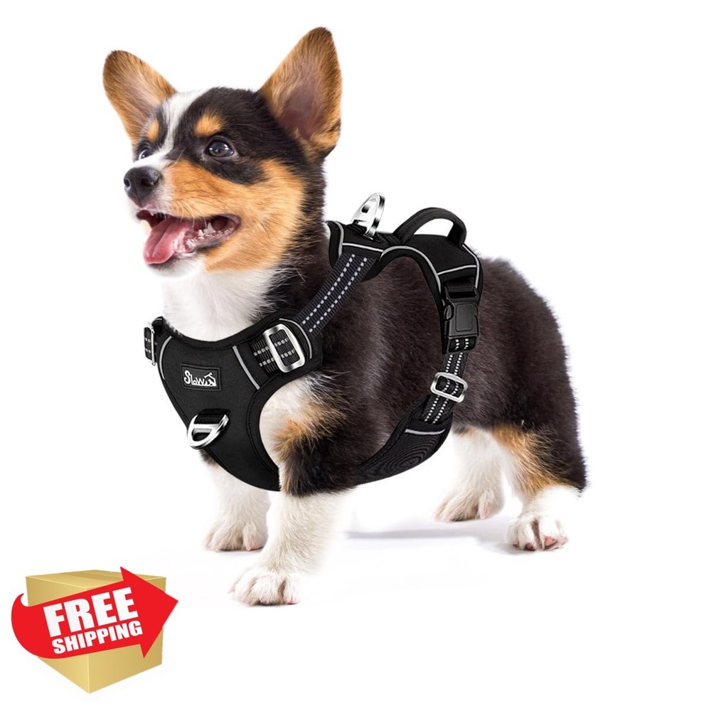 SlowTon No Pull Dog Harness Small Black Padded Vest Handle