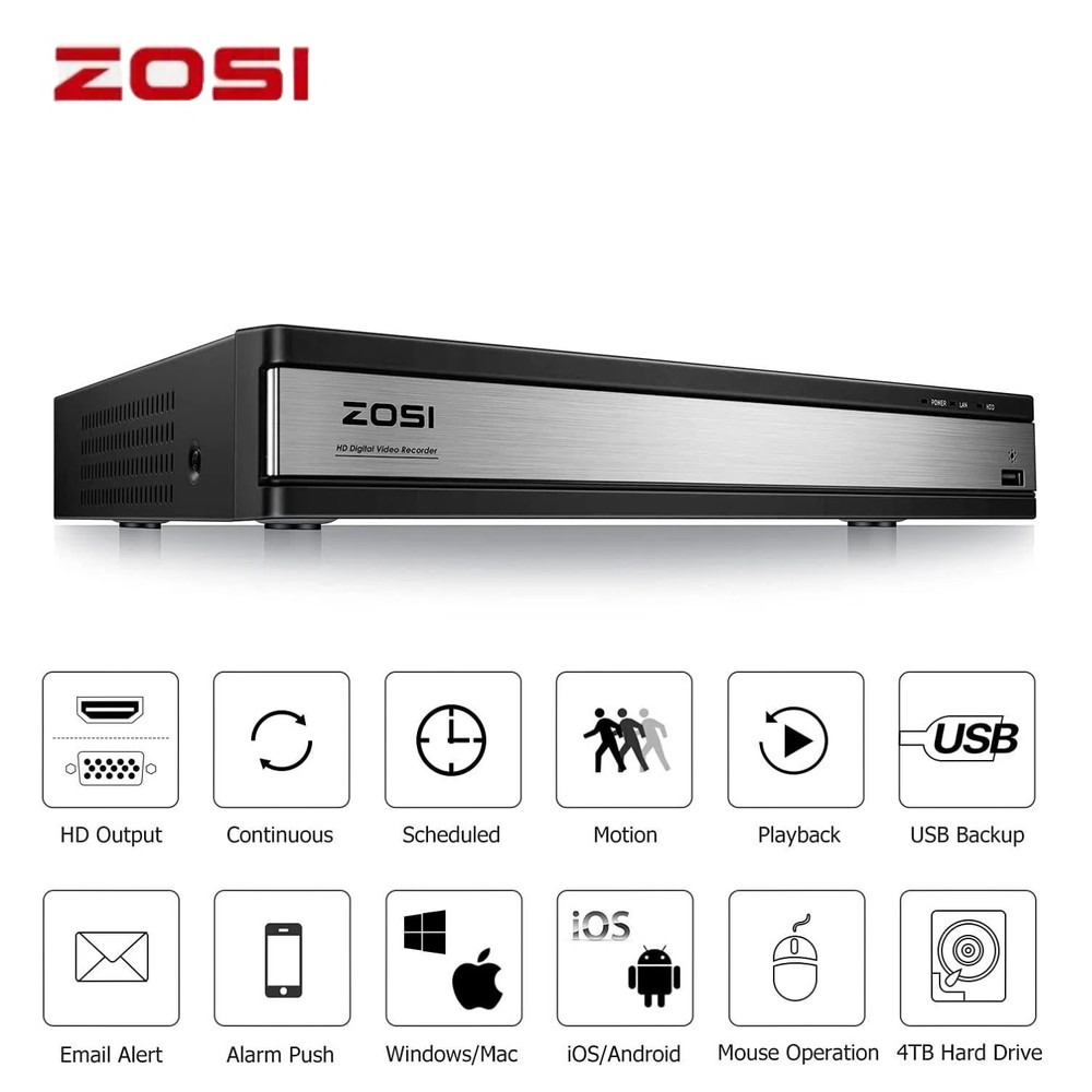 ZOSI H.265+16CH 2MP Surveillance DVR Security Camera System Motion Detection