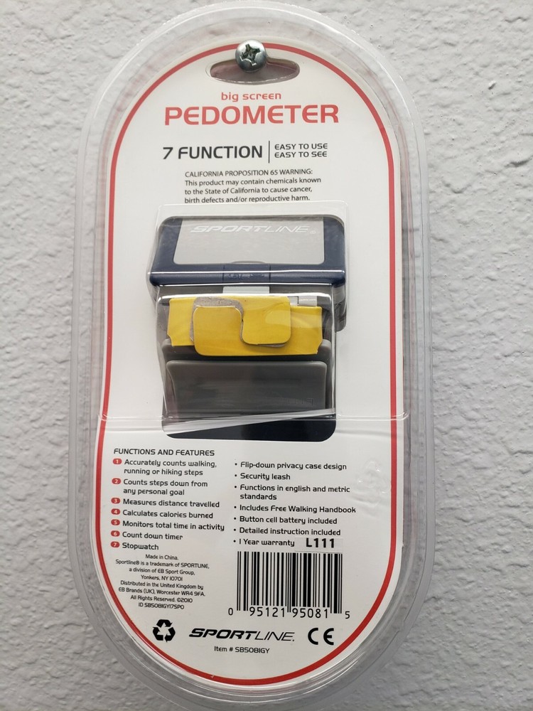 SPORTLINE Big Screen Pedometer 7 Functions With Security Leash counts steps/cal