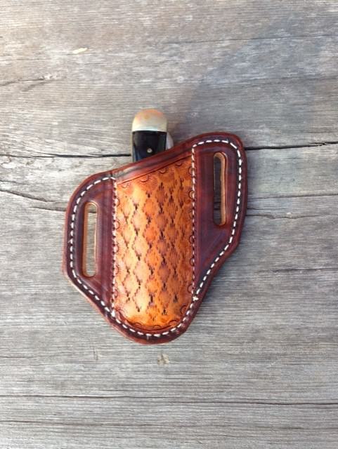 COPPER HEAD TOOLED PANCAKE SHEATH FOR TRAPPER STYLE KNIVES