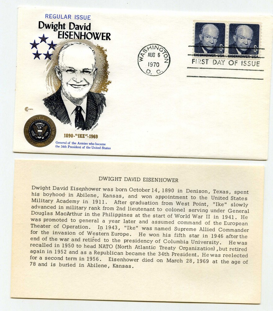 1401 6c Eisenhower coil pair Cover Craft Cachets, CCC, FDC