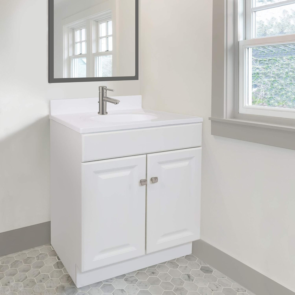 Wyndham 30" White Bathroom Vanity - Solid Wood, Ready to Assemble