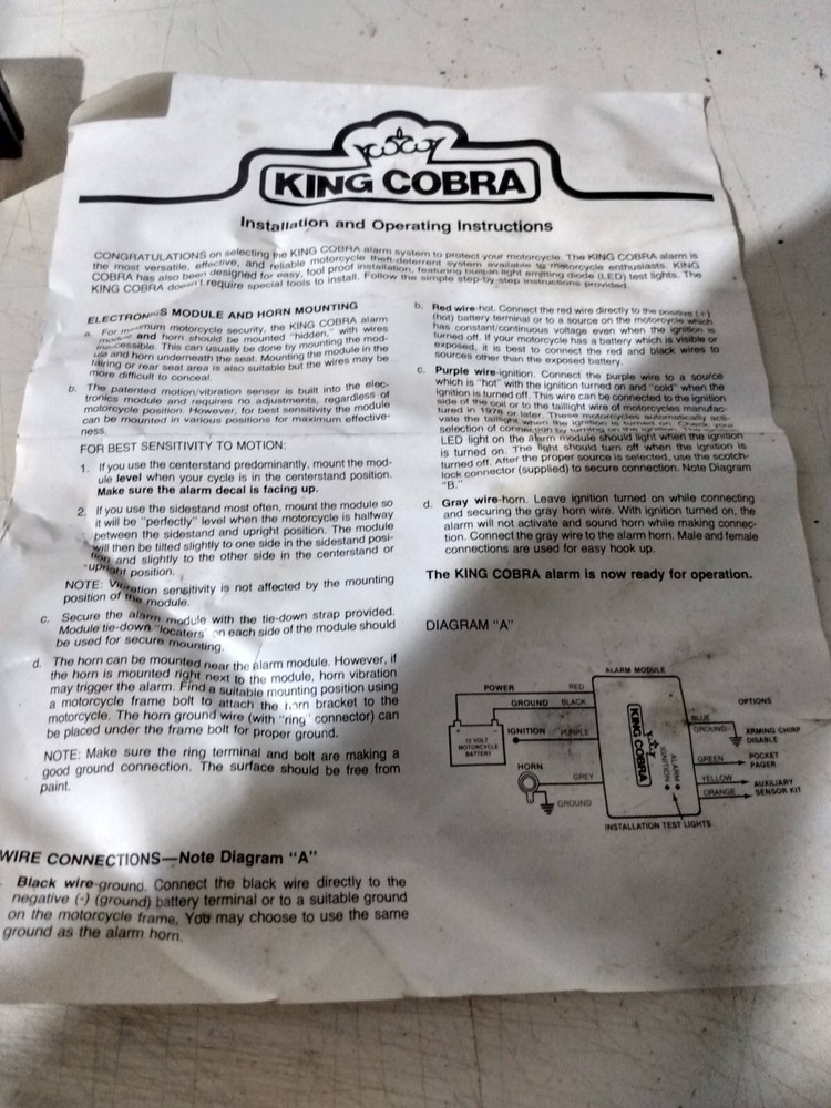 Motorcycle Alarm System By King Cobra