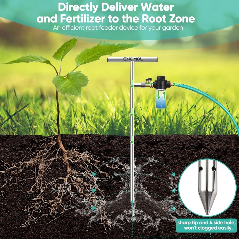 Stainless Steel Deep Root Tree Watering Tool,Root Feeder with Fertilizer Bottle