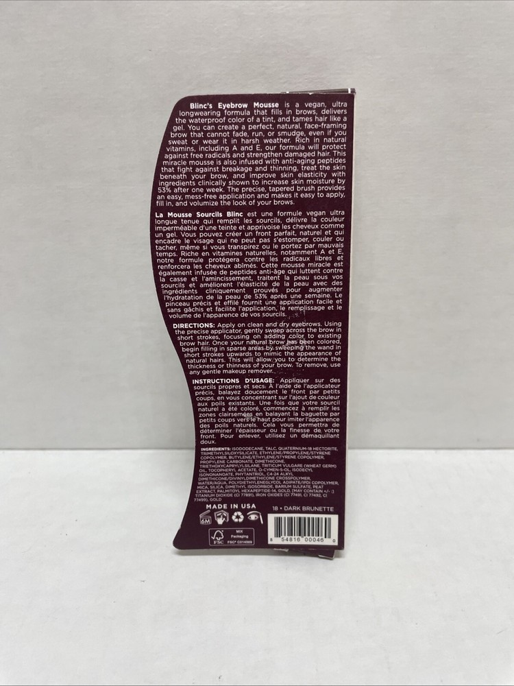 Blinc Eyebrow Mousse, Dark Brunette, 0.16 Fl Oz/4.7 mL
