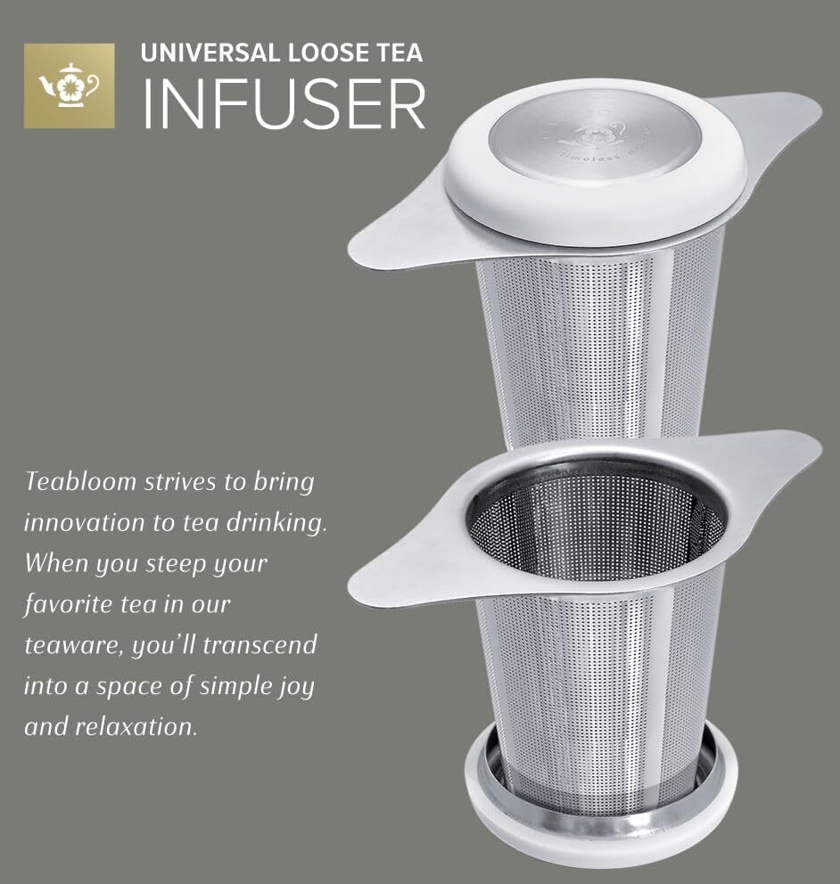 Universal Loose Tea Infuser with Dual-function Lid/Dish Fits Cups, Mugs, Teapots
