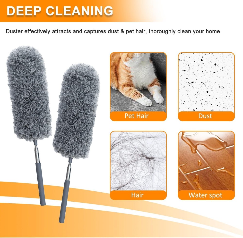 2 Pack Mini Microfiber Feather Duster for Cleaning, with Extendable Pole, Hand W