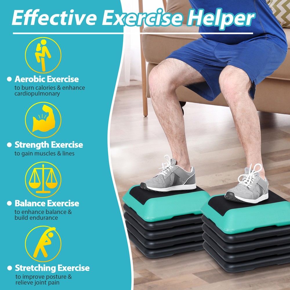 16'' Aerobics Step Exercise Platform w/ 4 Risers Max Weight Capacity 275lbs