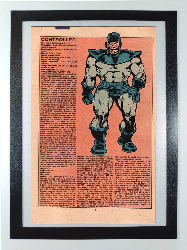 Controller - Iron Man -Official Handbook of Marvel Universe Framed Comic Page