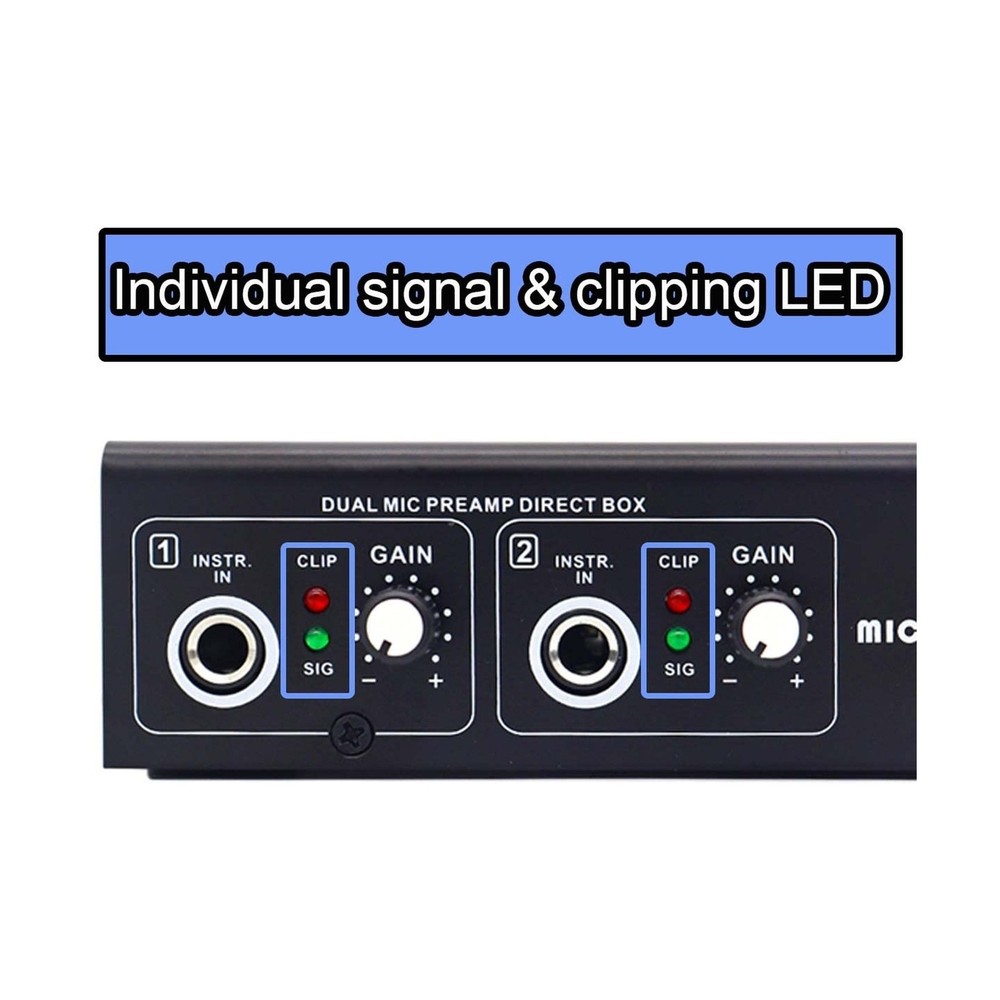Microphone Preamp Mic Booster 4 Input Max 65db DI Box with 48V Phantom Power ...