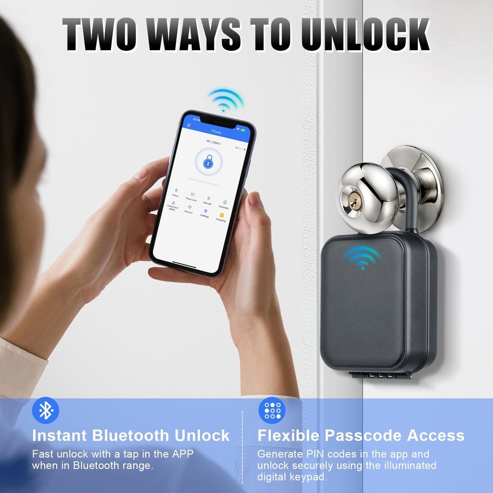 Smart Key Lock Box with Code – Bluetooth & PIN Unlock, APP Controlled Padlock...
