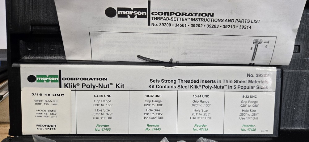 Marson Thread Setter Kit with Klik Poly-Nuts Model 39202