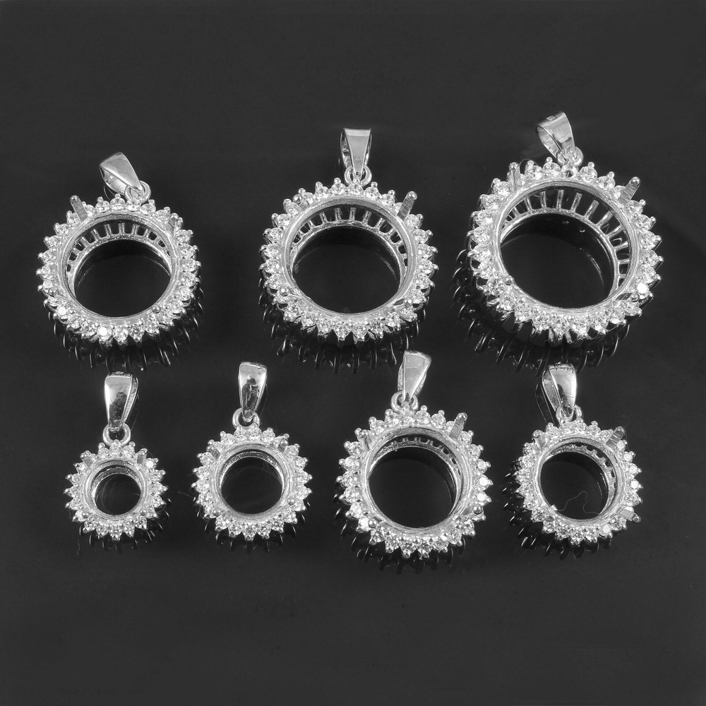 Sterling Silver Mount Pendant Stone Setting Size 9X9 MM Round Pendant Setting