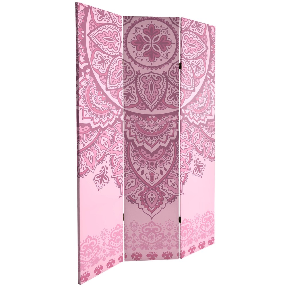 6 ft. Tall Double Sided Pink Mandalas Canvas Room Divider
