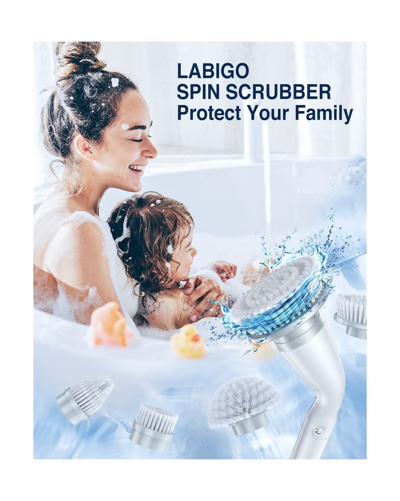 LABIGO Electric Spin Scrubber LA1 Pro, Cordless Spin Scrubber with 4 Replacea...
