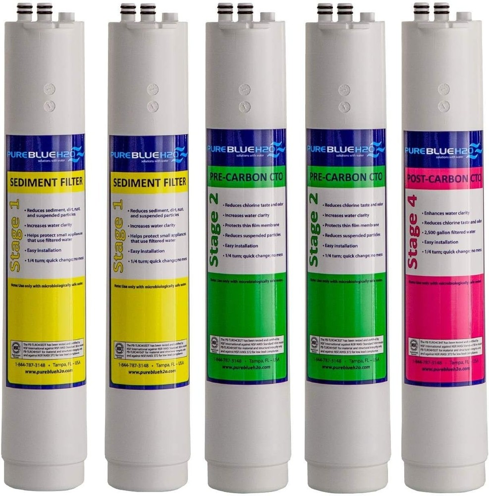 Pure Blue H2O 5 Pack Replacement Filters 4-Stage Reverse Osmosis Water Filtratio