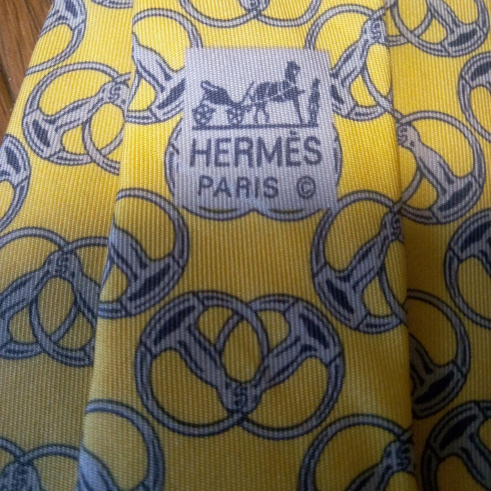 Hermes Pretzel Pattern Tie Yellow