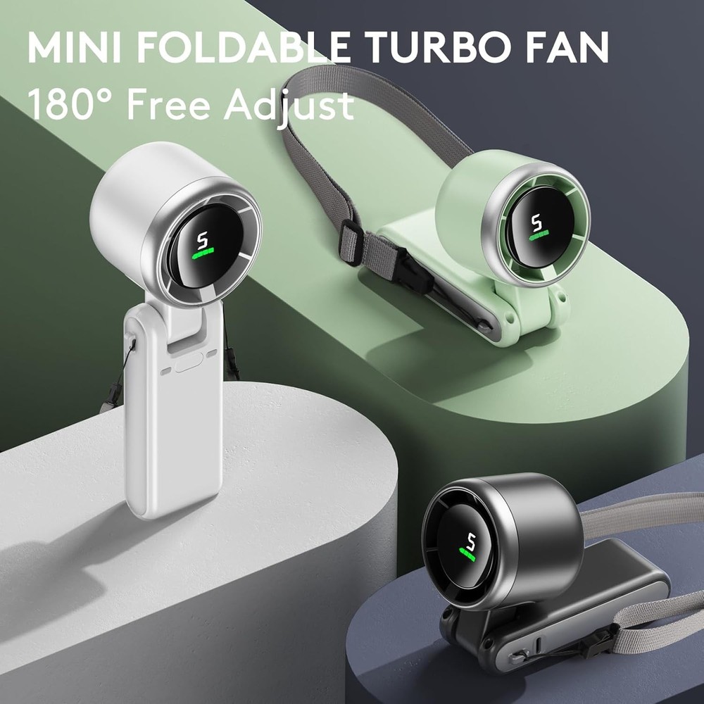 Foldable Handheld Fan Digital Display, 5 Speed Adjustable Personal Small Pocket