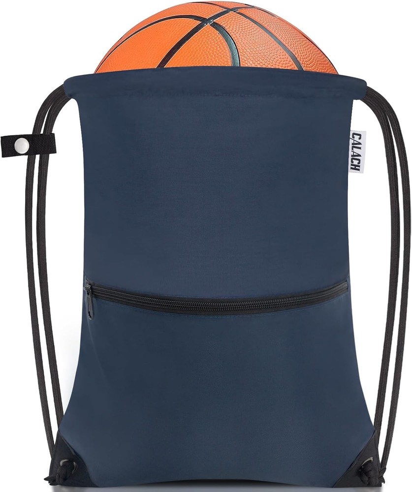 draw string back bag, Large Gym Sports backpack with front&inside Navy