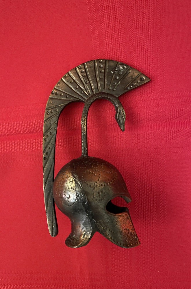Solid Brass - Roman Gladiator Trojan Warrior Serpent Helmet-Hand Bell - Antique