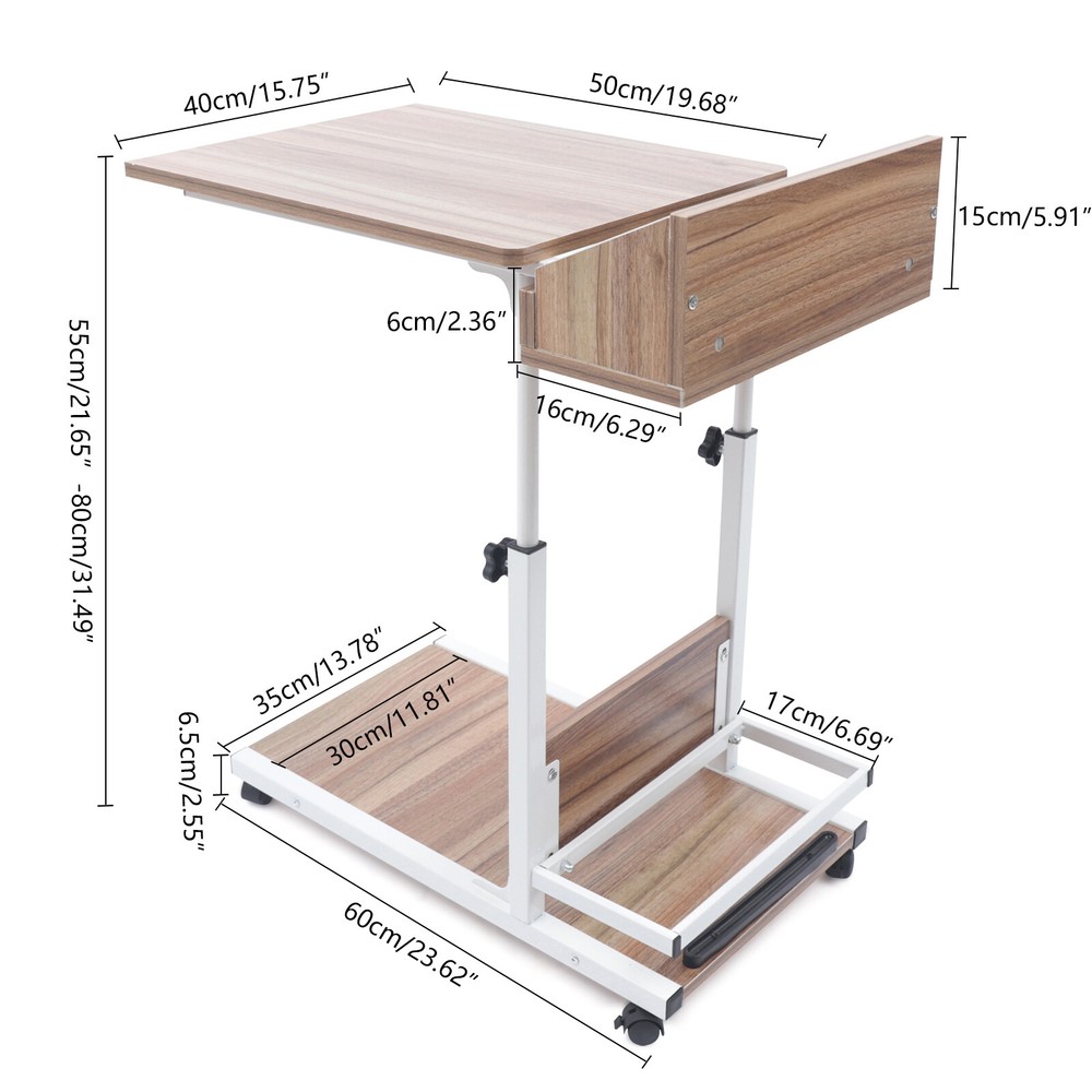 Rolling Laptop Desk Bedside Table Computer Over Bed Standing Height Adjustable