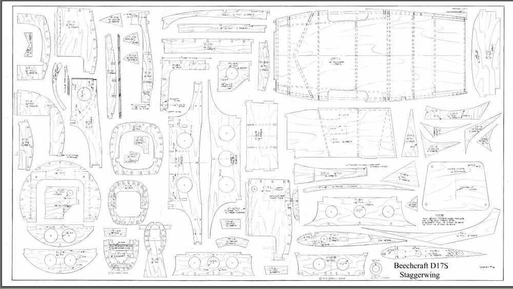 1/5 Scale Beechcraft D-17S Stagger wing 86in Span RC Airplane PDF Plans on a CD