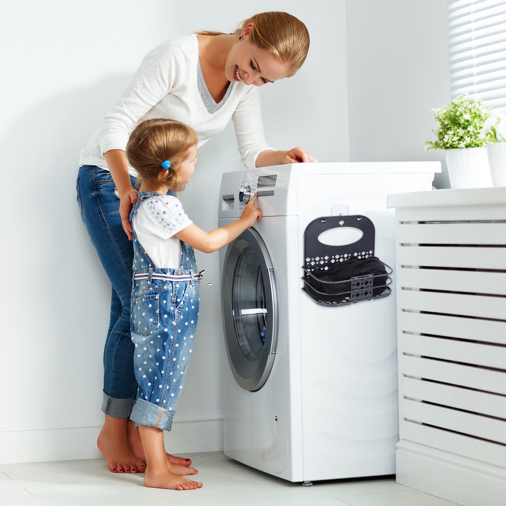 Collapsible Laundry Basket with Handle, Clothes Storage Organizer, Grey