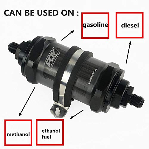 RACING Inline Fuel Filter E85 Ethanol with 100 Micron Stainless AN6 black