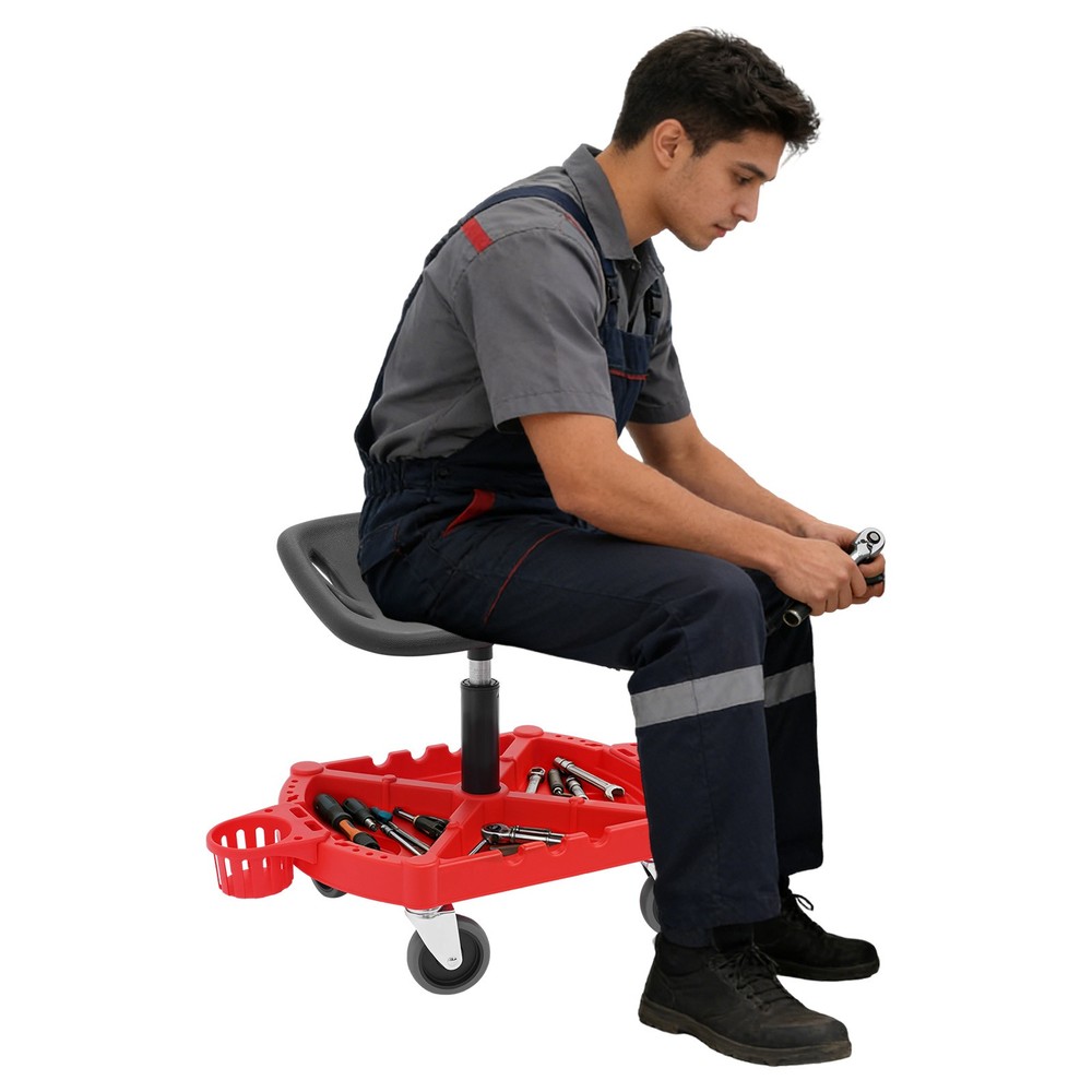 Adjustable Rolling Garage Stool with Tool Storage & Comfortable Seat