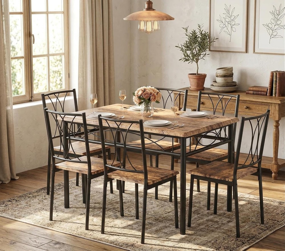 Small Rectangle Dining Table Set 4 Kitchen Table W/ 4 Upholstered Chairs