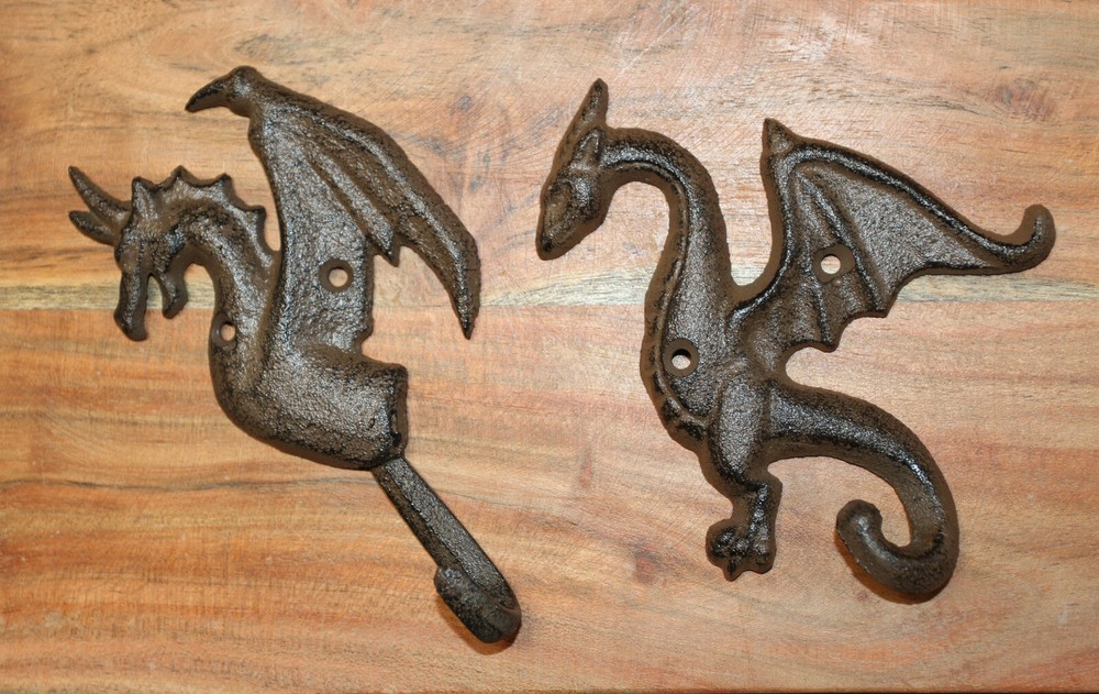 2-DRAGON WALL HOOKS,mythical,folklore, Medieval style,Gothic decor