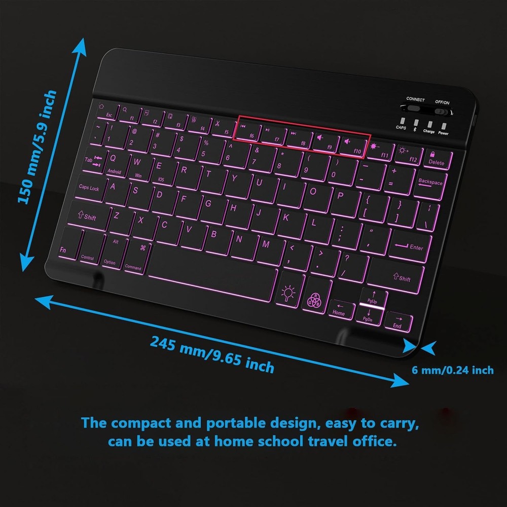 Backlit Bluetooth Keyboard Small Portable Wireless Black