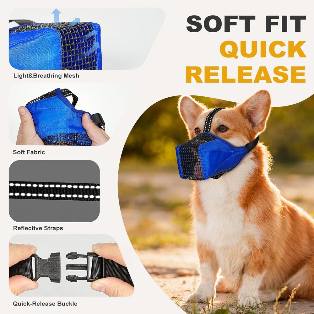 Mesh Dog Muzzle Breathable Soft Dog Muzzle W/ Reflective Straps Secure Fit