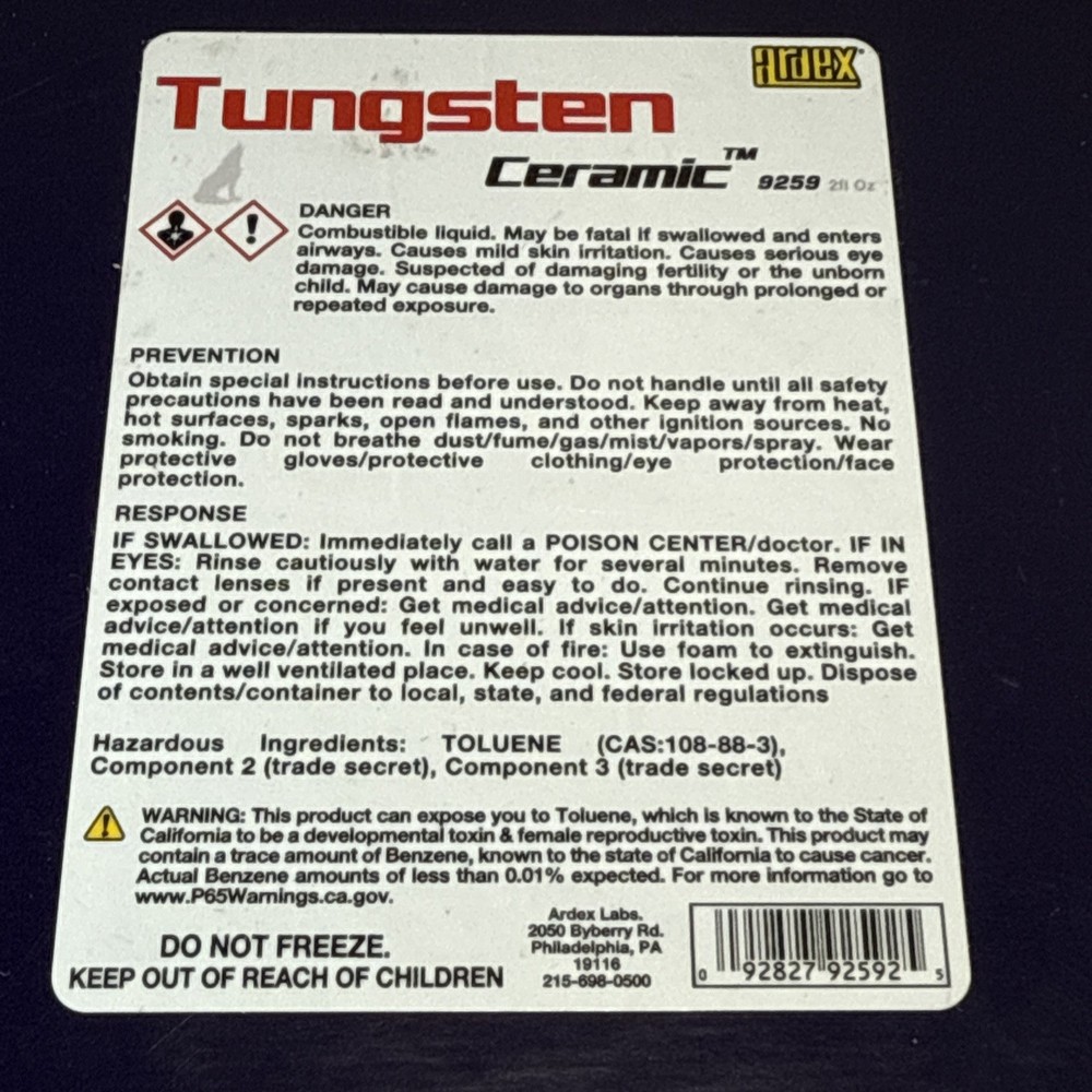 Ardex Tungsten Ceramic coating 2fl Oz. Open Box