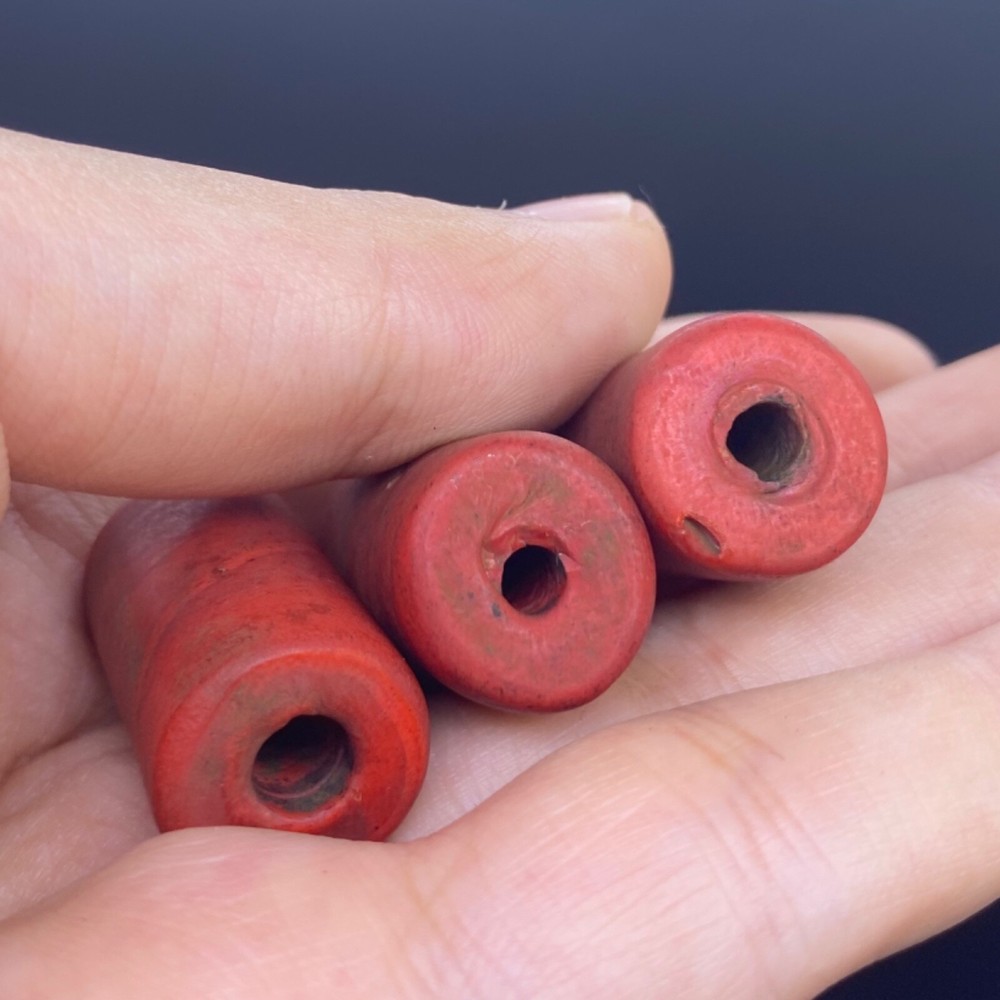 3 Rare Ancient Roman RED Glass Java Beads Circa 2nd - 3rd Century AD