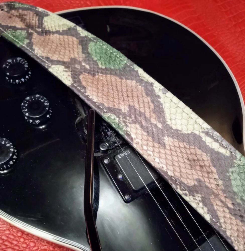 genuine Python snakeskin Soft Suede leather Dyed camouflage colors guitar strap