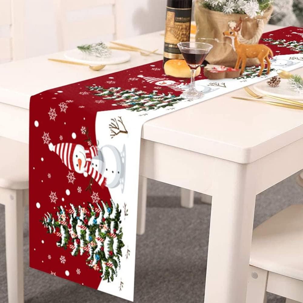 Christmas Snowflake Table Runner 70" Rustic Red Holiday Table Decor