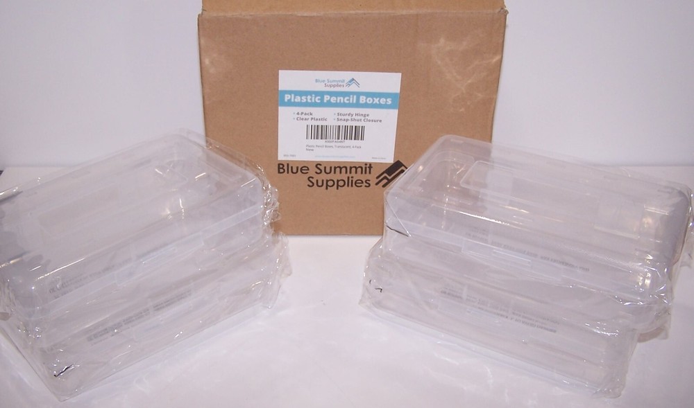 Blue Summit Supplies Plastic Pencil Boxes 4-Pack CLEAR