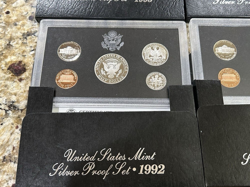1992-1998 SILVER PROOF SET-COMPLETE RUN-90 % SILVER..7 Silver Sets..