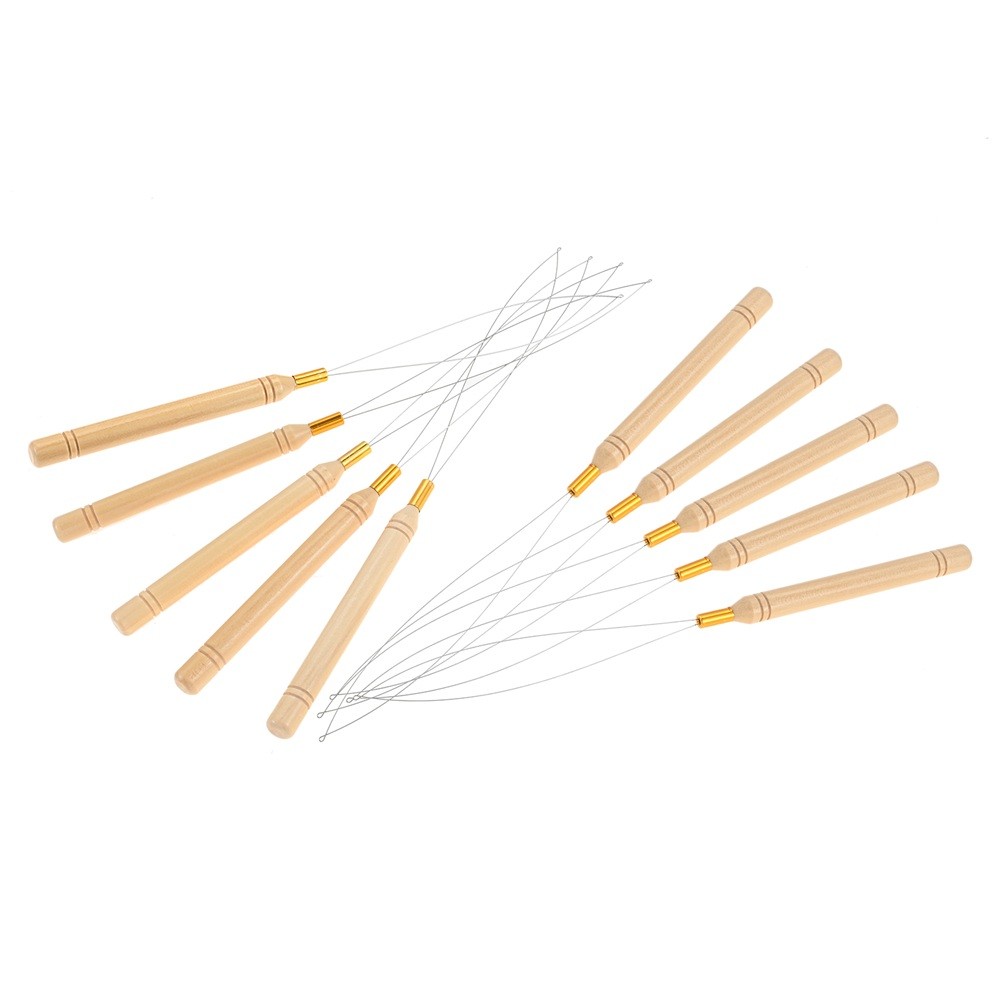 10Pcs Hair Extension Loop Needle Threader 8.78in Pulling Hook Connect DIY Tool