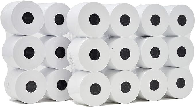 24/Pack Adding Machine Calculator Register Rolls 2 1/4" x 130ft, 1-Ply Paper