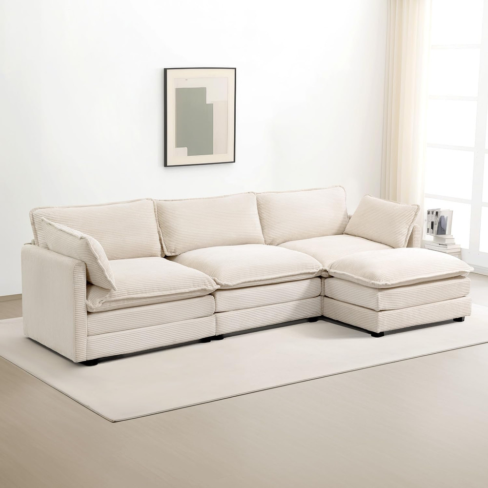 Oversized Modular Sectional Sofa with Movable Ottoman, 112 Inch 4 Seat Modern Co