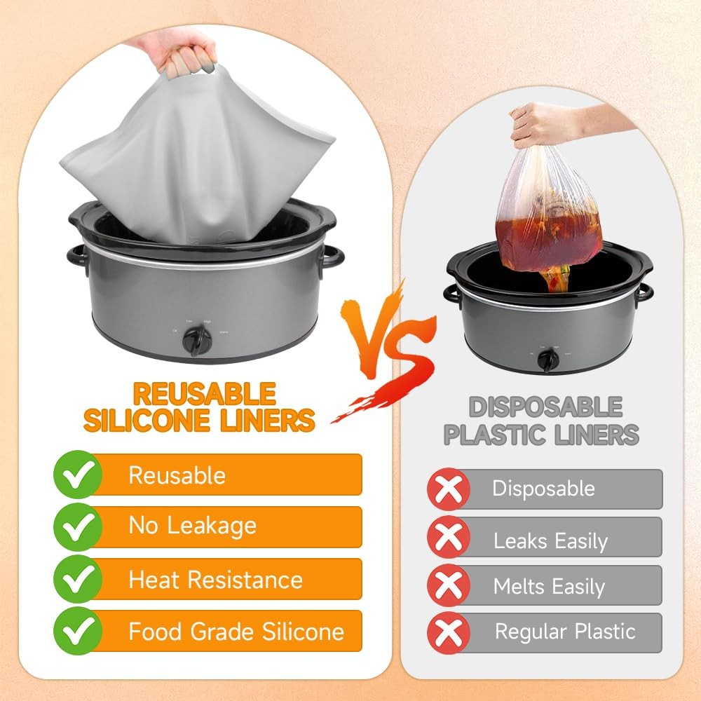 ChefAid Slow Cooker Liners, 100% Silicone Reusable Crock Pot Insert Accessori...