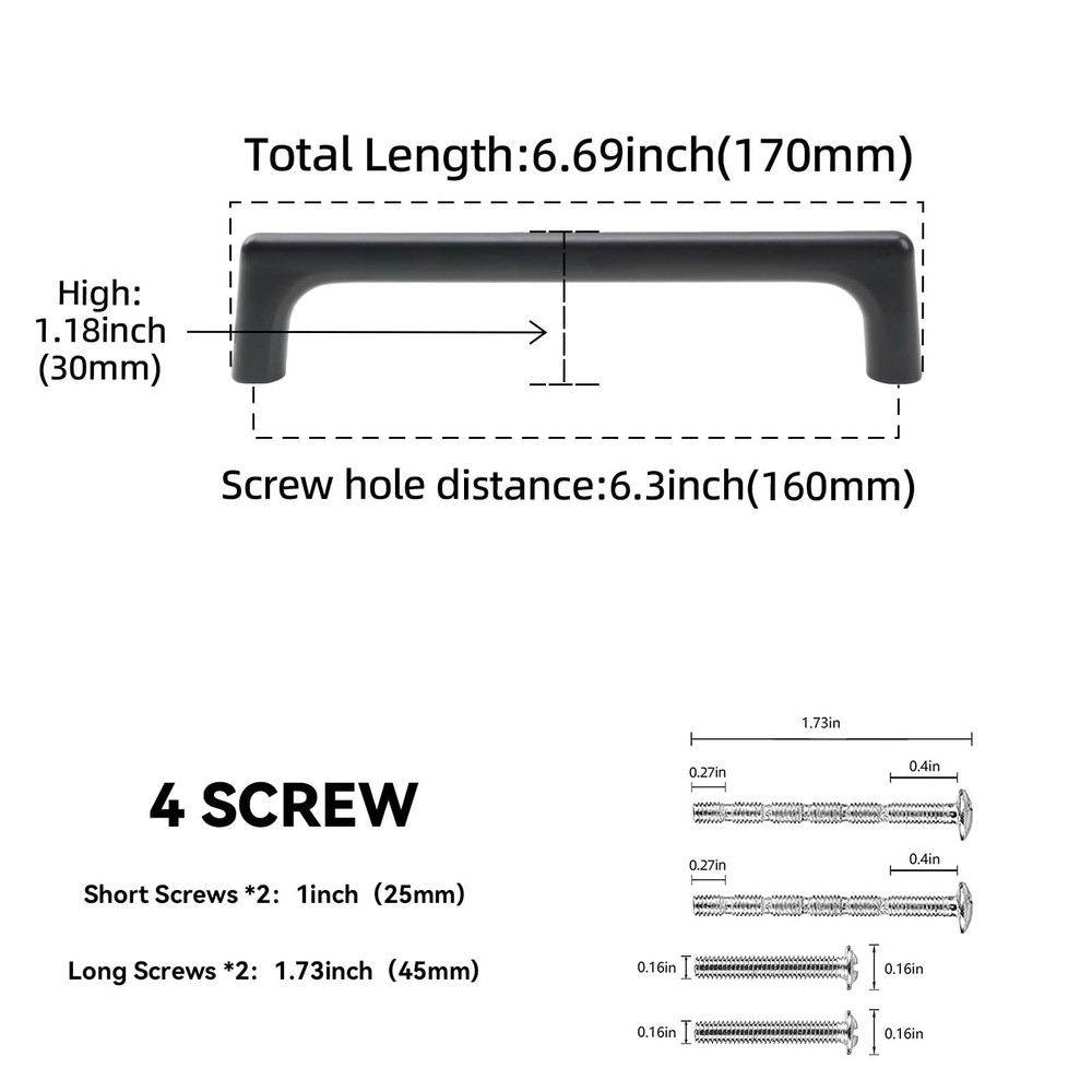 10 PCS 61/4 Inch 160mm Matte Black Kitchen Cabinet Pulls Solid Drawer Handle