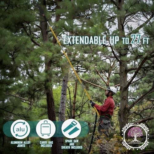 Extendable Pole Saw for Tree Trimming, 7.3-27 ft Long Handle Pruner, Sharp Steel