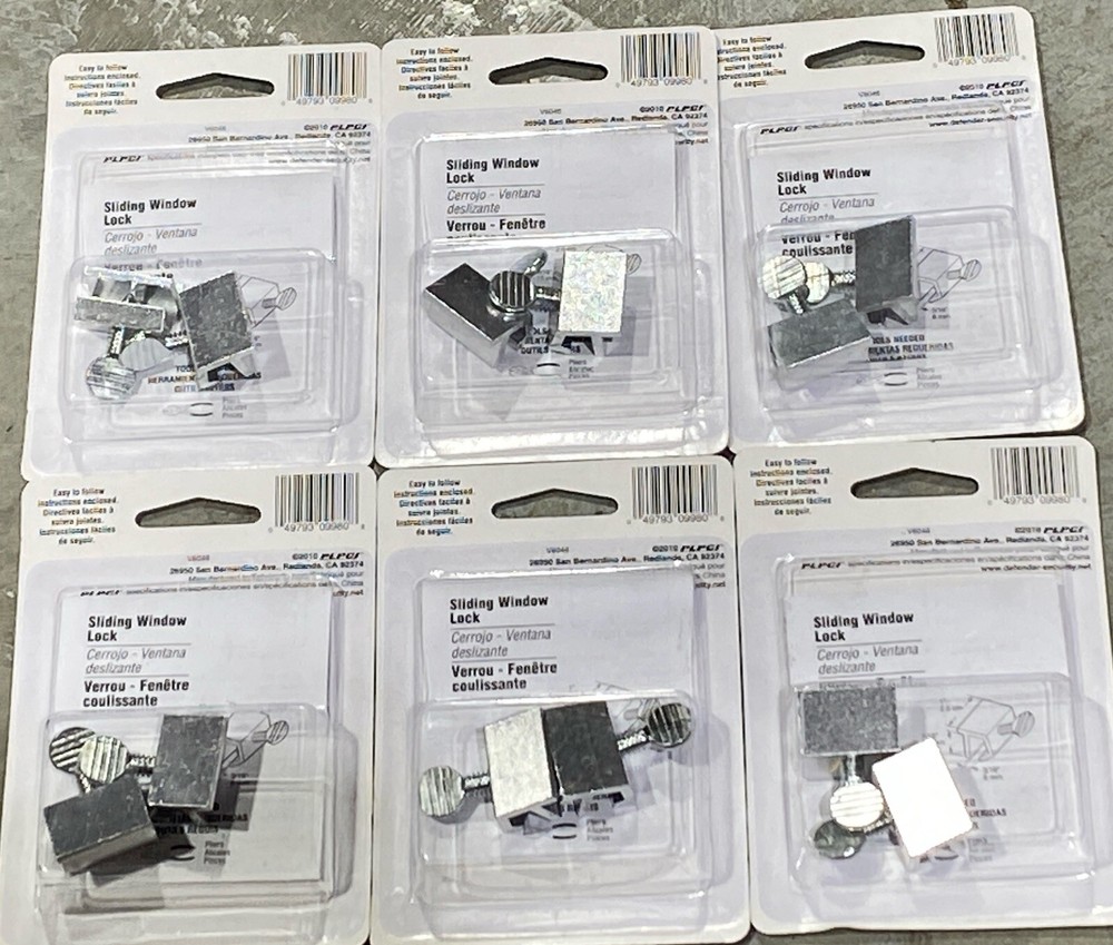 Defender Security Sliding Window Lock U-9980 Silver 6-Pack New