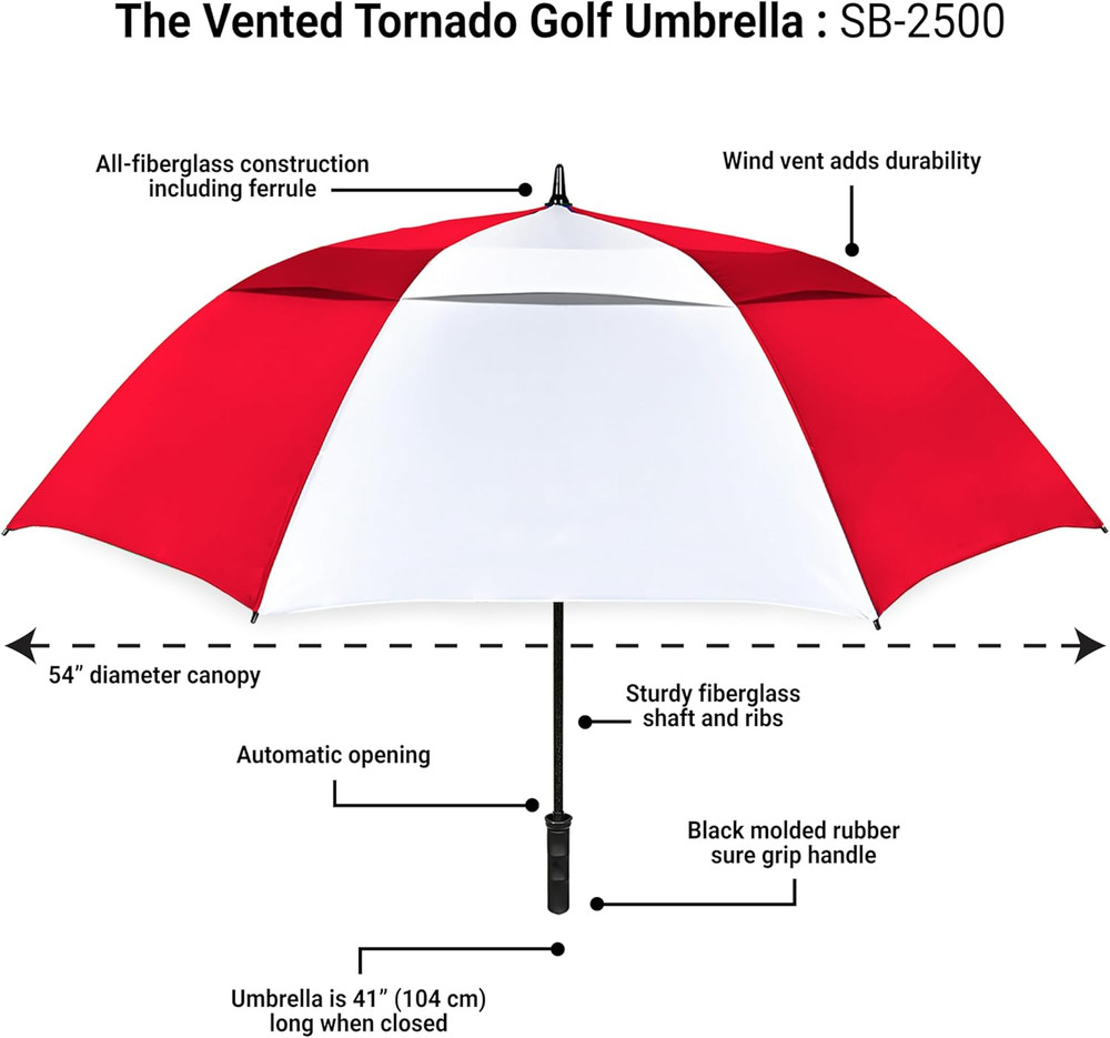 The Vented Tornado 64" Large Oversize Windproof Automatic Open Golf Umbrella, He