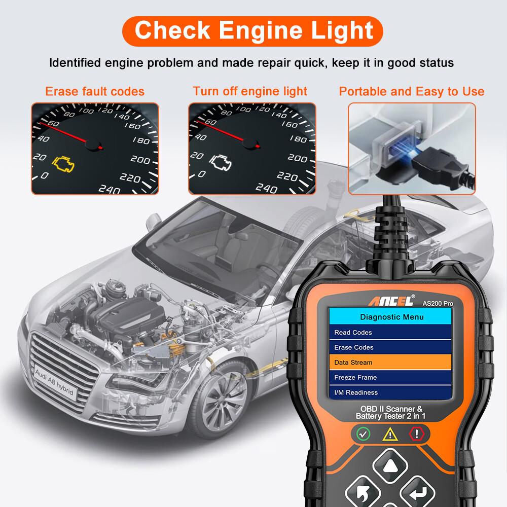 ANCEL AS200 Pro 2 In 1 OBD2 Scanner & Battery Test Diagnostic Tool Check Engine